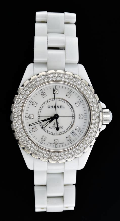 white chanel diamond watch|chanel j12 diamond bezel.